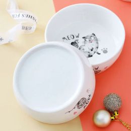 Supplies TECHOME New White Round Pet Ceramic Bowl Cute Cat Pattern Pet Feeders Small 13cm Diameter Cat Bowl Pet Food Single Bowl Cat Feed