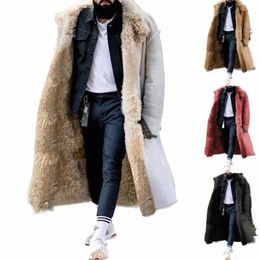 men Coat Faux Fur Colorfast Mid-calf Length Winter Overcoat Warm Trendy Men Winter Overcoat s56B#