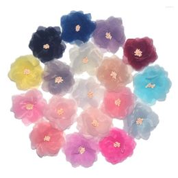 Decorative Flowers 40pcs/lot 6CM Chiffon Flower Fabric Rose Hair For Headband Craft Accessories LSFB049