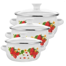 Double Boilers 3 Pcs Instant Noodles School Canteen With Rice Heating Pot Stackable Enamel Kitchen Cooking Small For