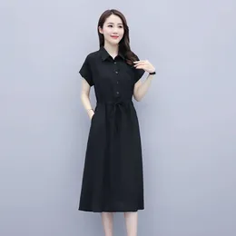 Party Dresses 2024 Summer Dress Women's Mid Long Female Fashion Aged Short Sleeves Waist Casual Ladies Vestidos E564