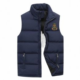 stand Collar Vest Sleevel Tops for Man Hat Bear Winter Cott-Padded Waistcoats Male Hip Hop Streetwear Outwear Clothing H1uz#