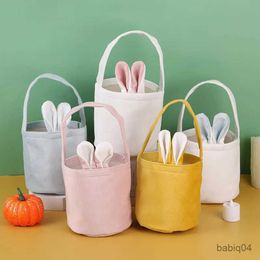 Storage Baskets Easter Day Decoration Cartoon Bunny Ears Basket Candy Bag Gifts For Kids Tote Cloth Bag Happy Easter Birthday Party Favor Bags
