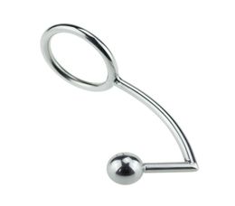 40mm 45mm 50mm For Choose Anal Plug Ball On Angled Butt Hook With Penis Ring Fetish Cock Stainless Steel Adult Sex Toys Y1907166584671