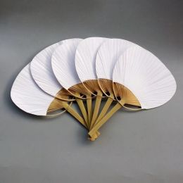 Curtains 50pcs Pure White Bamboo Handle Blank Calligraphy Painting Blank Group Fan White Fan Summer