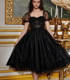 Party Dresses Vintage Little Black Dress Arabic Square Neck Cap Sleeve Prom Occasion -length Gittle Puffy Skirt Evening Gowns