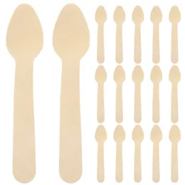 Disposable Flatware 100pcs Ice Cream Spoons Wooden Wood Cake Dessert Serving Scoops