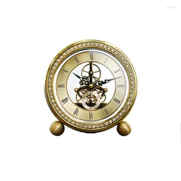 Table Clocks Round See-through Movement Brass Minimalist Clock Home Fashion Light Luxury Gold