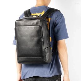 Backpack Fashion Genuine Leather Men Backpacks Real Natural Student Large Computer 15.6 Inch Laptop Bag