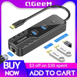 Hubs QGeeM Thunderbolt 4 3 USB C Hub USB 3.0 Dock Station for Macbook Pro Air M1 M2 Xiaomi Docking USB Type C HUB to RJ45 Ethernet PD