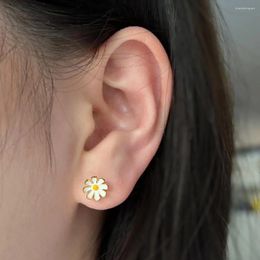 Stud Earrings Karachi Japan And South Korea S925 Sterling Silver Female Forest Style Daisy Drop Glue Enamel Threaded Ear Caps