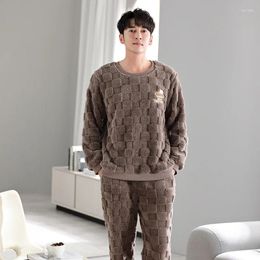 Men's Sleepwear Pyjamas Winter Flannel Pullover Comfortable And Warm Casual Coral Velvet Home Wear Set
