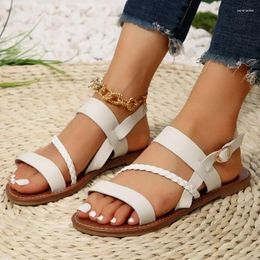 Sandals Selling Women's Open Toe Daily Thin Strap Solid Colour Flat Bottom Large Size Zapatos Mujer