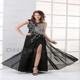 2015 Black and White A Line Chiffon Side Slit Prom Dresses One Shoulder Pleated Evening Gowns HW0522146707