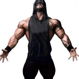Men's Tank Tops Men Hooded Cotton Vest Sleeveless With Deep Armpit Big Patch Pocket For Training Jogging