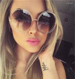 Sunglasses Pink Yellow Women Oversize Round Retro Shades Designer Circle Glasses Eyewear O Feminino7895249