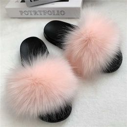 Slippers Artificial fur slider womens soft ome fluffy sandals casual flip winter warm flat Soes Plus size 36-45 H240326W9PF