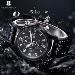 Other Watches Corgeut 41mm Mens Quartz Watch Luxury Pilot B Date Retro Leather Pilot Fashion Sports Chrono Code Watch Mens Watch Black J240326