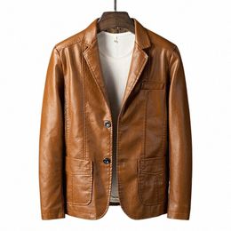 2023 autumn and winter leather men's trend handsome slim fi Blazer busin coat leisure motorcycle leather Blazer o0cJ#