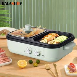 2 in 1multifunctional Barbecue Grill & Pot, Household Small Electric Hot Pot 1-3 People, Non-stick Pan, 1300W Mini Boiler, Kitchen Accessories for Korean BBQ,