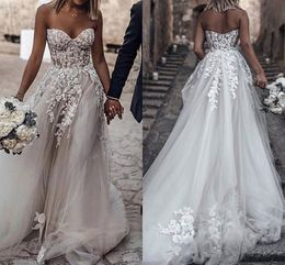 Sexy Backless Lace Tulle Wedding Dresses 2024 New Summer Beach Bohemian Wedding Gowns Appliques Sweetheart Robes BC5065