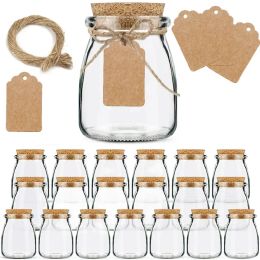 Jars 10Pcs 100/200ML Glass Pudding Jars Yogurt Jars with Cork Lids Glass Containers with Tags and Ropes for Family party Diy Honey