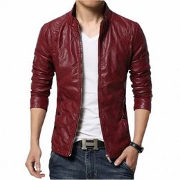 brand 2023 New Mens Fi Leather Jacket Men's Collar Slim Biker Jacket High Quality Men's Coat Solid Colour Jacket Size 5XL-M K9IG#