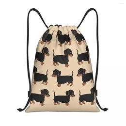 Shopping Bags Cute Dachshund Puppy Pattern Drawstring Women Men Foldable Sports Gym Sackpack Wiener Sausage Dog Training Backpacks