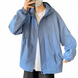 new 2024 Spring Autumn Men's Solid Color Hooded Jackets Streetwear Casual Windproof Loose Coat Youth Outdoor Top Parkas Clothing J8zg#