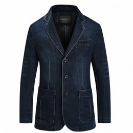 men Denim Blazer Fi Cott Vintage Suit Coat Male Male Blue Casual Jeans Jacket New Autumn Clothes Veste Homme i8Gi#