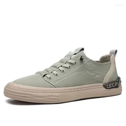 Casual Shoes And Versatile Men's Non-Leather In Olive Green Ice Silk Fabric Soft Sole Slip-On Style