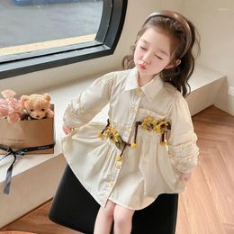 Girl Dresses 3 4 5 6 8 Years Old Spring Autumn Girls Dress Flip Collar Design Sunflower Applique Button Princess For