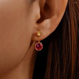 Dangle Earrings CANNER Round Garnet Drop For Women 925 Sterling Silver French Vintage 18K Gold Ins Earring Fine Jewelry Party Gift