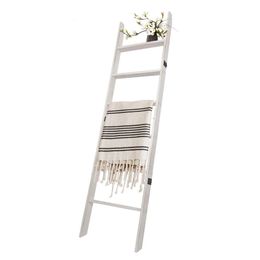 HYBDAMAI Blanket Ladder, 6-layer Wooden Quilt Decorative Tilt Frame, Wall Carpet Ladder Towel Storage Rack, Suitable for Living Room (white)