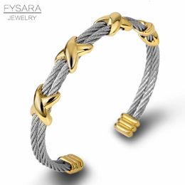 FYSARA Famous Twisted Cable Wire Bangles X Design Bracelets Women Fashion Jewellery Men Cuff Bracelet Trendy Christmas Pulseiras 240311