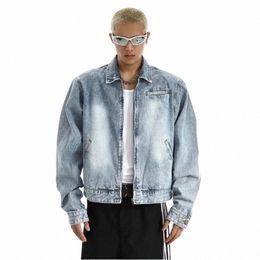 advanced Wed Short American Style Retro Jacket Jacket Men's New Niche Design Zipper Denim Jacket a93y#