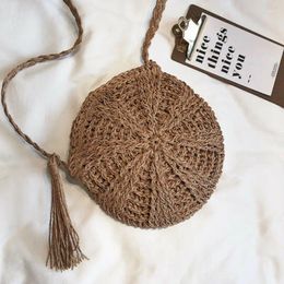 Shoulder Bags 2024 Round Women Lady Handmade Knitted Woven Rattan Straw Messenger Beach Bag Girl National Handbags