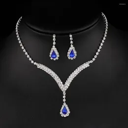 Necklace Earrings Set Trendy Gift Exquisite Teardrop Shiny Luxury Wedding Jewellery Women Korean Style Crystal