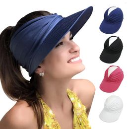 Wide Brim Hats 2024 Women Sun Visor Empty Top Hat Summer UV Protection Beach Sport Cap Easy To Carry Travel Caps Fashion