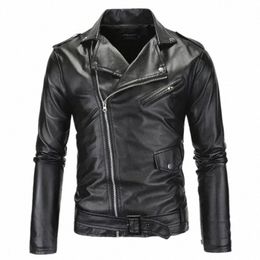 mens Leather Jackets 2024 New White Black Casual Lapel Slim Fit Diagal Zipper Motorcycle PU Leather Jacket Coat Mens Clothing H7rz#