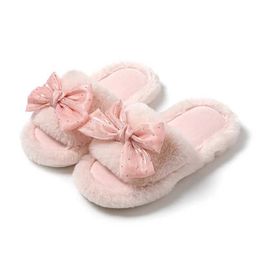 Slippers Slippers Women Butterfly Cotton Fashionable Cute in Winter Plush Warm Indoor Anti Slip Comfortable Korean Shoes Zapatos H240326MTSO