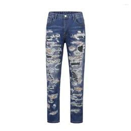 Men's Jeans Harajuku Cut Hole Ripped Patchwork Blue For Men Straight Retro Streetwear Casual Denim Pants Oversized Loose Trousers