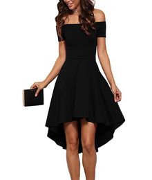 Summer Women Casual Off The Shoulder Dress Short Sleeve High Low Skater Cocktail Party Evening Wedding Dresses1095399