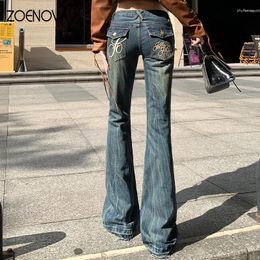 Women's Jeans ZOENOVA Y2K Street Casual 2024 Spring Flared Pants Fashion Slim Fit Office Lady Overalls Retro Denim Trousers