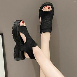 Sandals Thick Soled Mesh Breathable Peep Toe Sloping Heel Women Summer Sports Leisure Shoes Outdoor Female 2024
