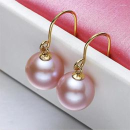 Dangle Earrings Gorgeous10-11mm South Sea Round Pink Pearl Earring 14k