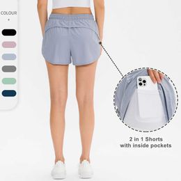 Womens sport 2 In 1 Running mini Shorts Workout Athletic Gym Yoga Shorts For women Girls With Phone Pockets european style