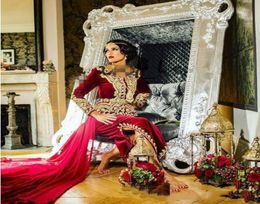 Lorie Caftan karakou algerien Formal Prom Dresses with Long Sleeve 2020 Burgundy Velvet Gold Lace mermaid Peplum Occasion Evening 6767931