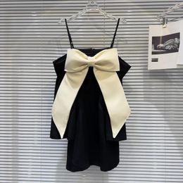 Casual Dresses PREPOMP 2024 Spring Summer Collection Sleeveless Big Bow Slash Neck Short Dress Women GP446