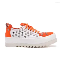 Casual Shoes Big Size Men Rivet Genuine Leather Handmade Fashion Modern Hairstylist Lace Up Thick Sole